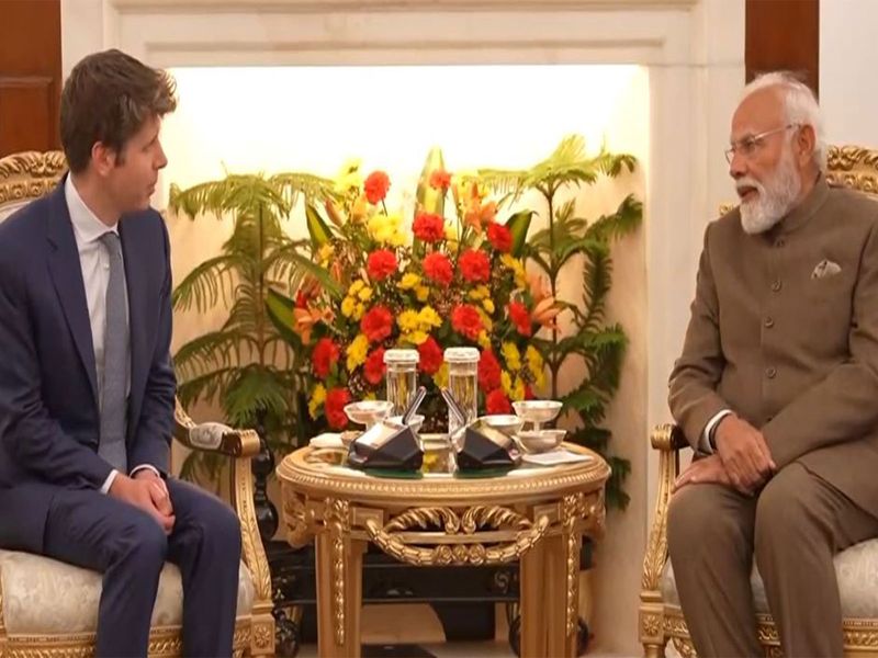 PM Modi meets OpenAI CEO Sam Altman at India AI Impact Summit, 2026. Photo via Tribune India / ANI.