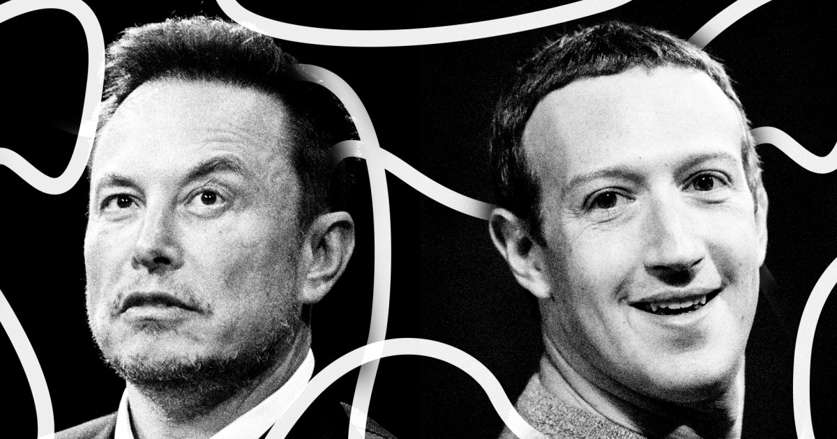 Elon Musk vs Mark Zuckerberg: The billionaire cage match challenge that captivated the internet, 2023. Photo via NBC News.