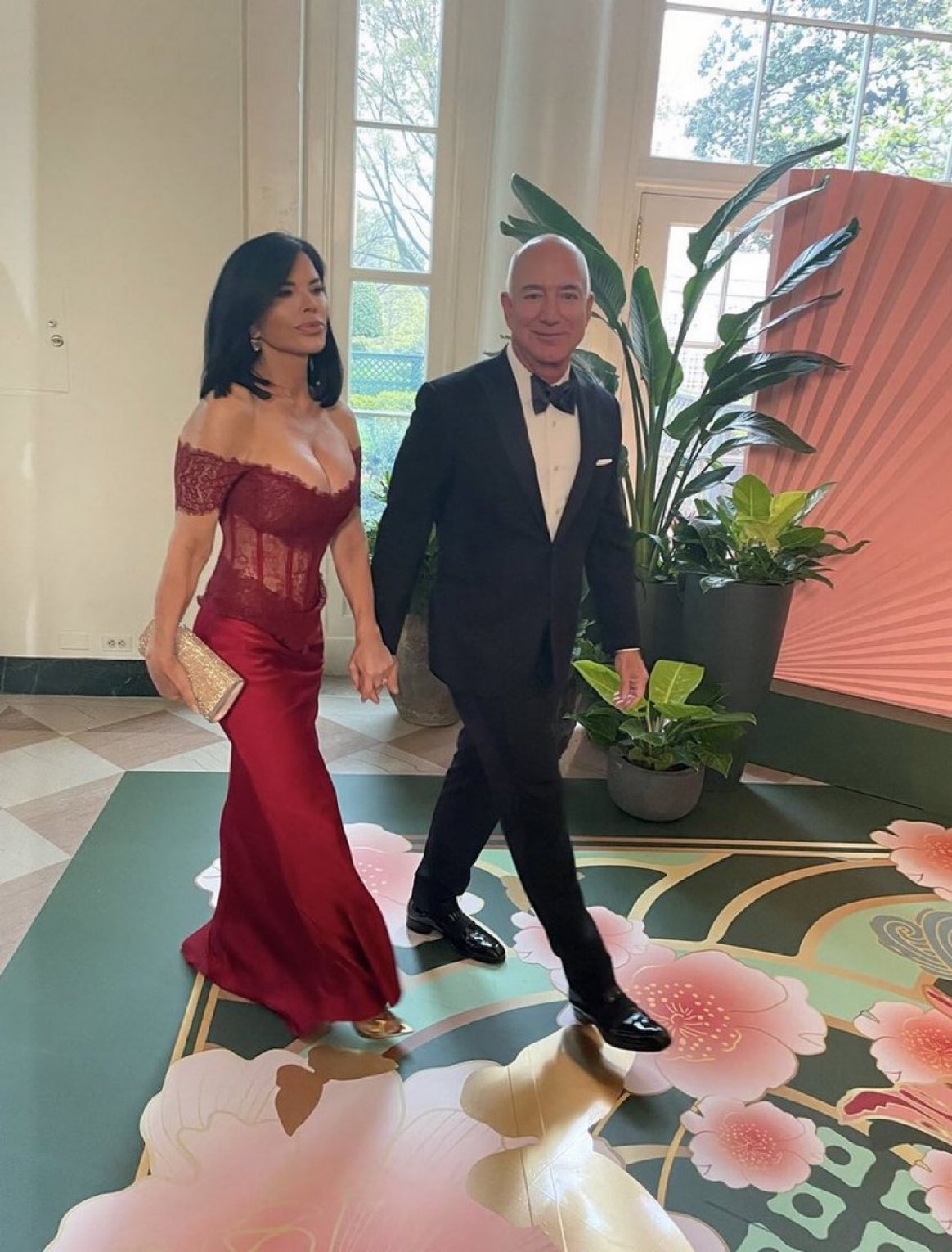 Jeff Bezos (founder of Amazon and Blue Origin) with Lauren Sanchez at the White House