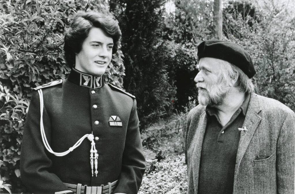 Frank Herbert (sci-fi author of Dune) on the set of David Lynch's Dune (1984) with the actor Kyle MacLachlan