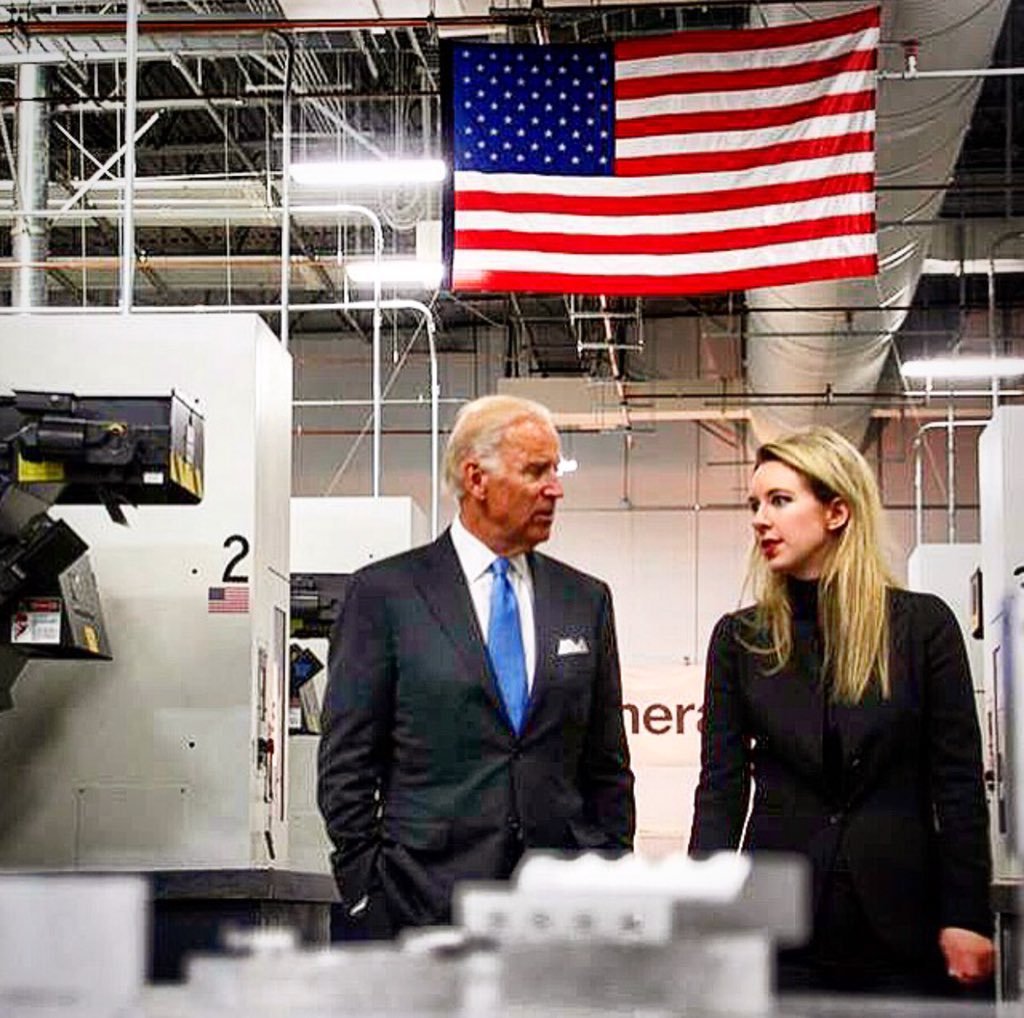 Elizabeth Holmes (founder of Theranos) and Joe Biden