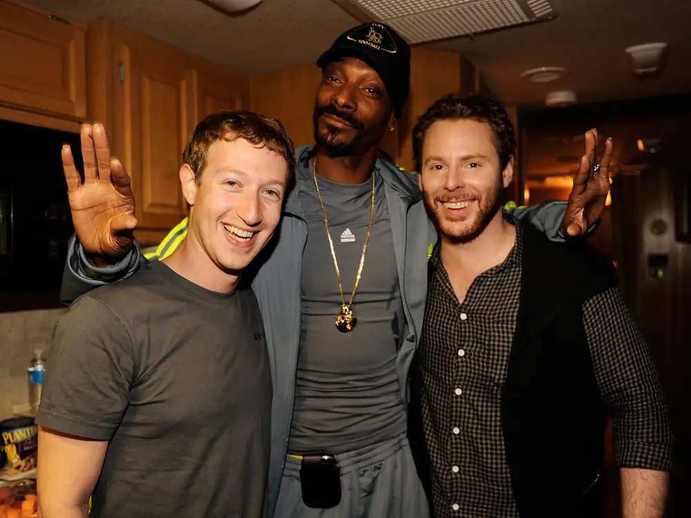 Mark Zuckerberg (founder of Facebook), Snoop Dog and Sean Parker (founder of Napster)